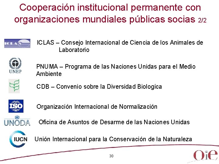 Cooperación institucional permanente con organizaciones mundiales públicas socias 2/2 ICLAS – Consejo Internacional de