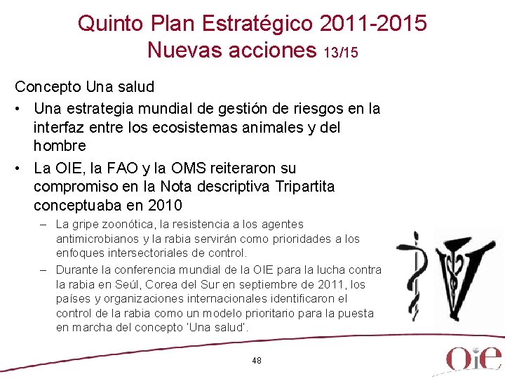 Quinto Plan Estratégico 2011 -2015 Nuevas acciones 13/15 Concepto Una salud • Una estrategia