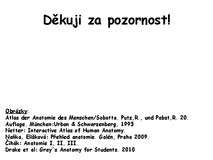 Děkuji za pozornost! Obrázky: Atlas der Anatomie des Menschen/Sobotta. Putz, R. , und Pabst,