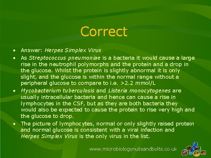 Correct • Answer: Herpes Simplex Virus • As Streptococcus pneumoniae is a bacteria it