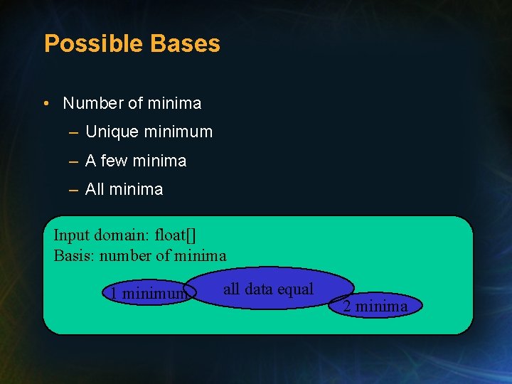 Possible Bases • Number of minima – Unique minimum – A few minima –