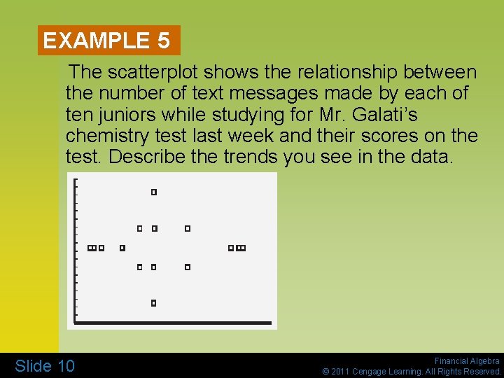 EXAMPLE 5 The scatterplot shows the relationship between the number of text messages made