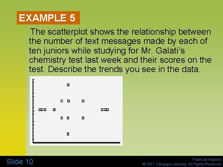 EXAMPLE 5 The scatterplot shows the relationship between the number of text messages made EXAMPLE 5 The scatterplot shows the relationship between the number of text messages made