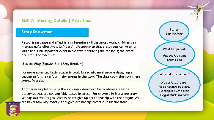 Skill 7: Inferring Details | Activities: Story Snowman Recognising cause and effect is an