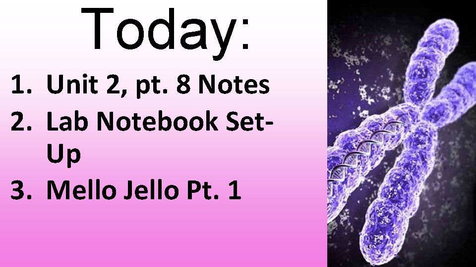 Today: 1. Unit 2, pt. 8 Notes 2. Lab Notebook Set. Up 3. Mello