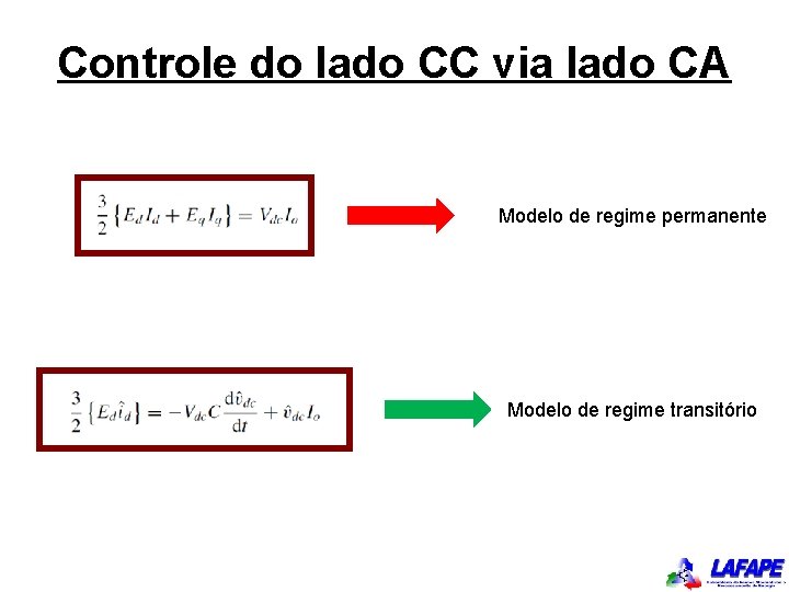 Controle do lado CC via lado CA Modelo de regime permanente Modelo de regime