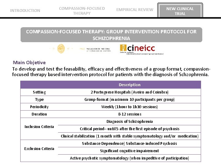 INTRODUCTION COMPASSION-FOCUSED THERAPY EMPIRICAL REVIEW NEW CLINICAL TRIAL COMPASSION-FOCUSED THERAPY: GROUP INTERVENTION PROTOCOL FOR