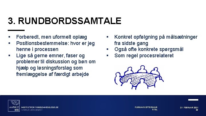 3. RUNDBORDSSAMTALE § § § Forberedt, men uformelt oplæg Positionsbestemmelse: hvor er jeg henne