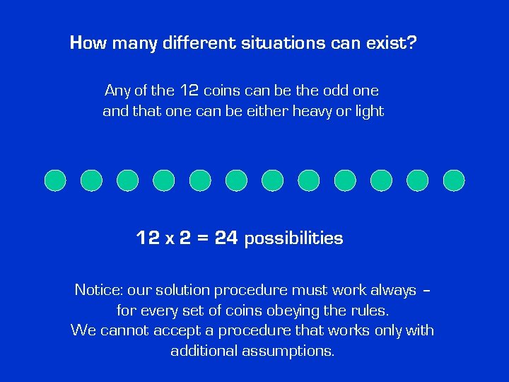 How many different situations can exist? Any of the 12 coins can be the