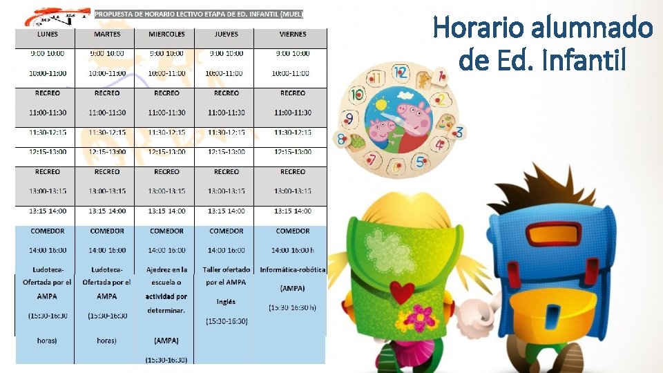 Horario alumnado de Ed. Infantil 