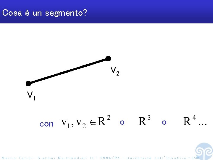 Cosa è un segmento? V 2 V 1 con o o M a r