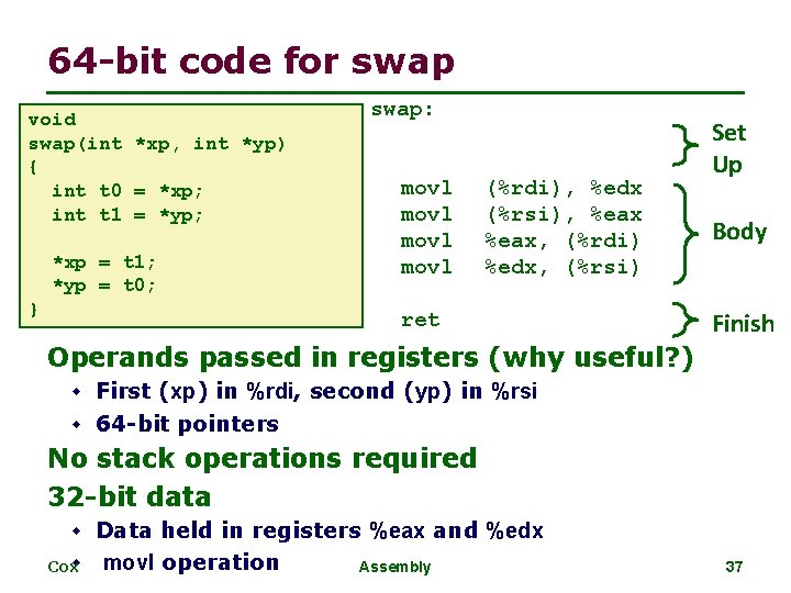 64 -bit code for swap void swap(int *xp, int *yp) { int t 0