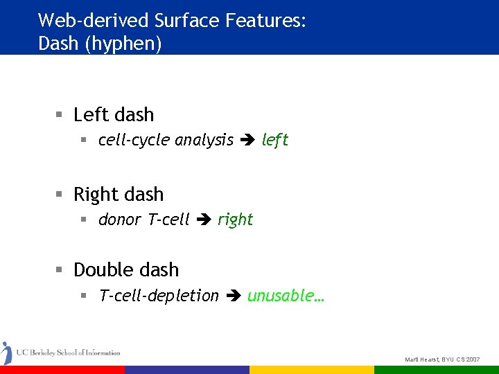 Web-derived Surface Features: Dash (hyphen) § Left dash § cell-cycle analysis left § Right