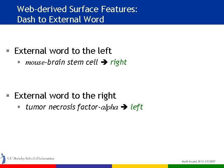 Web-derived Surface Features: Dash to External Word § External word to the left §