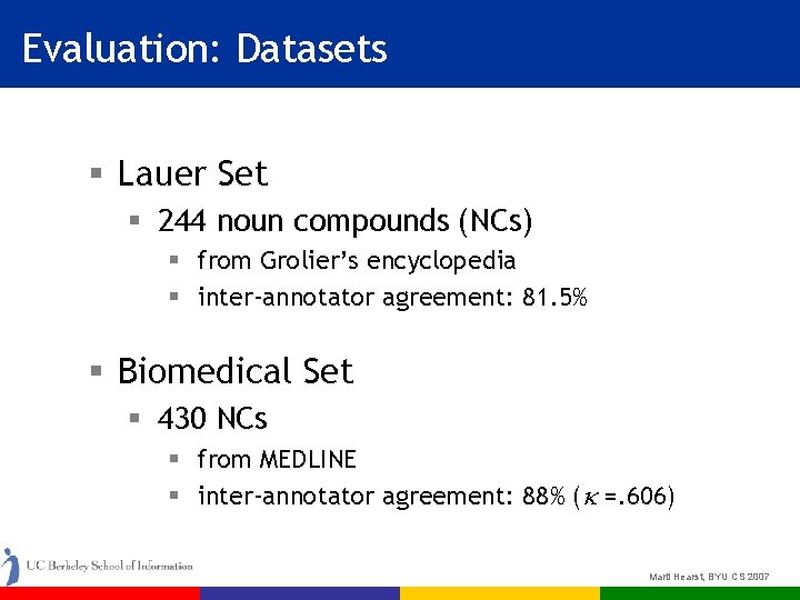 Evaluation: Datasets § Lauer Set § 244 noun compounds (NCs) § from Grolier’s encyclopedia