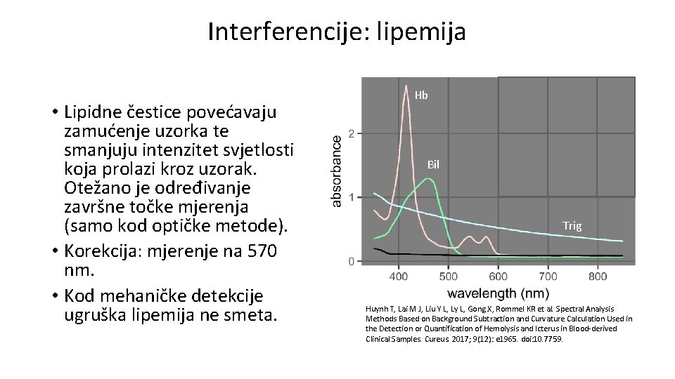 Interferencije: lipemija • Lipidne čestice povećavaju zamućenje uzorka te smanjuju intenzitet svjetlosti koja prolazi