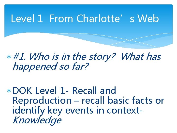 Level 1 From Charlotte’s Web #1. Who is in the story? What has happened
