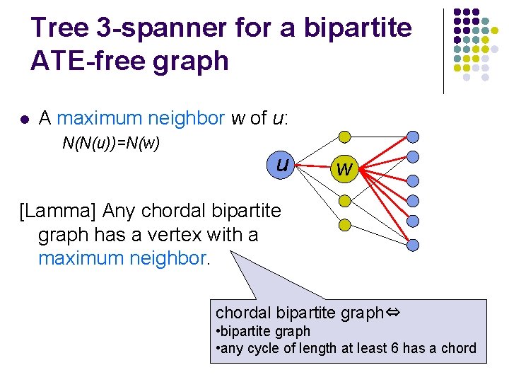 Tree 3 -spanner for a bipartite ATE-free graph l A maximum neighbor w of