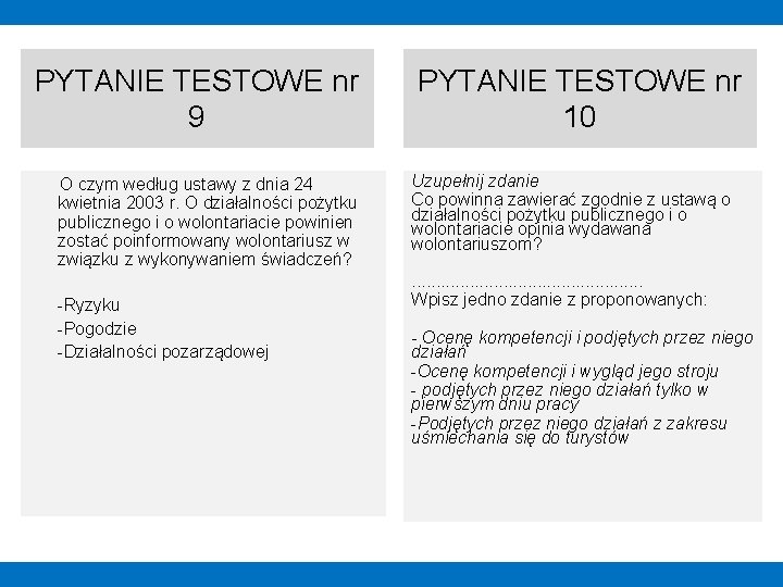 PYTANIE TESTOWE nr 9 O czym według ustawy z dnia 24 kwietnia 2003 r.