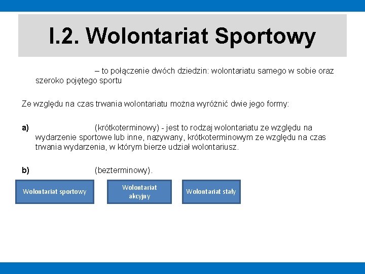 I. 2. Wolontariat Sportowy – to połączenie dwóch dziedzin: wolontariatu samego w sobie oraz