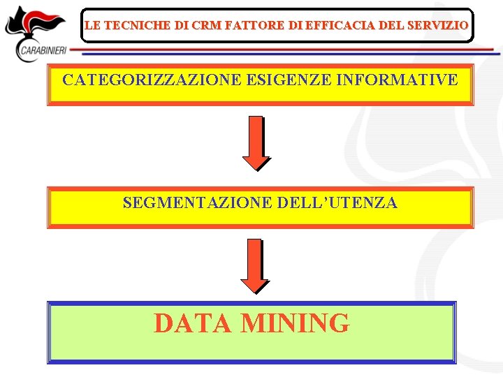 LE TECNICHE DI CRM FATTORE DI EFFICACIA DEL SERVIZIO CATEGORIZZAZIONE ESIGENZE INFORMATIVE SEGMENTAZIONE DELL’UTENZA