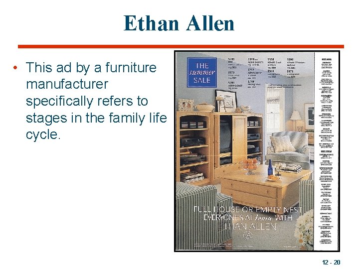 Ethan Allen • This ad by a furniture manufacturer specifically refers to stages in