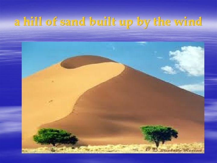 a hill of sand built up by the wind 