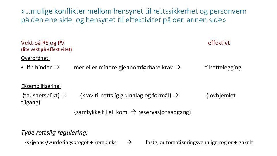  «…mulige konflikter mellom hensynet til rettssikkerhet og personvern på den ene side, og