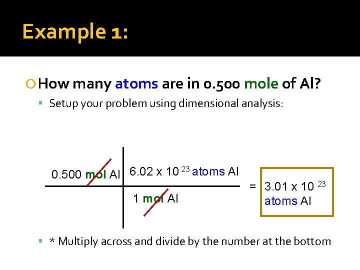 Example 1: How many atoms are in 0. 500 mole of Al? Setup your