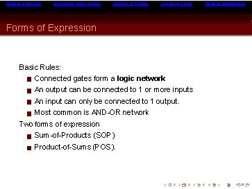 Boolean Theorems Expressing Logic Circuits Analysis of Circuits Canonical Forms of Expression Basic Rules: Boolean Theorems Expressing Logic Circuits Analysis of Circuits Canonical Forms of Expression Basic Rules: