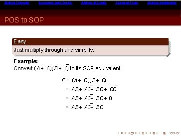 Boolean Theorems Expressing Logic Circuits Analysis of Circuits Canonical Forms POS to SOP Easy Boolean Theorems Expressing Logic Circuits Analysis of Circuits Canonical Forms POS to SOP Easy