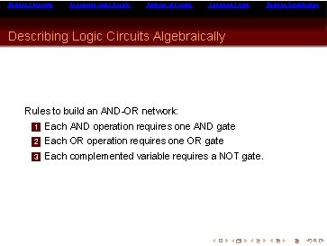 Boolean Theorems Expressing Logic Circuits Analysis of Circuits Canonical Forms Describing Logic Circuits Algebraically Boolean Theorems Expressing Logic Circuits Analysis of Circuits Canonical Forms Describing Logic Circuits Algebraically