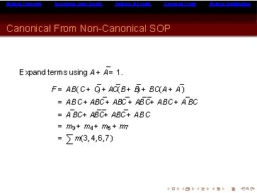 Boolean Theorems Expressing Logic Circuits Analysis of Circuits Canonical Forms Canonical From Non-Canonical SOP