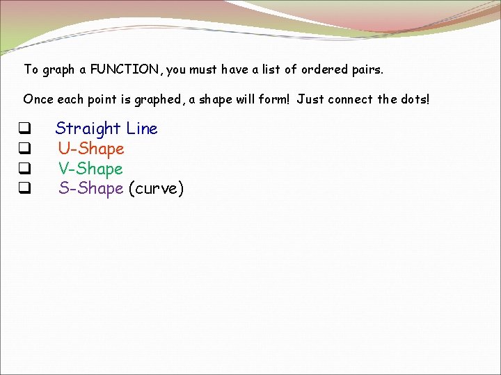 To graph a FUNCTION, you must have a list of ordered pairs. Once each