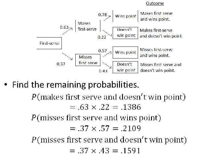  • Find the remaining probabilities. 