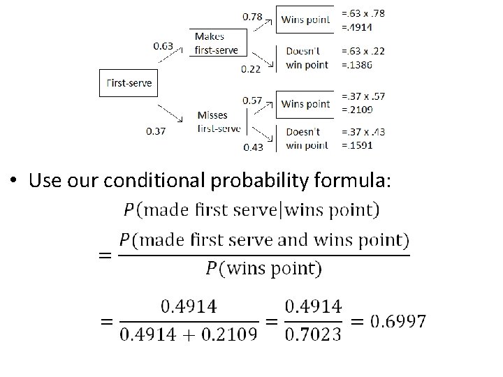  • Use our conditional probability formula: 