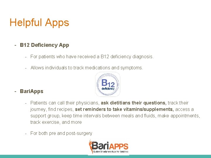 Helpful Apps - B 12 Deficiency App - For patients who have received a