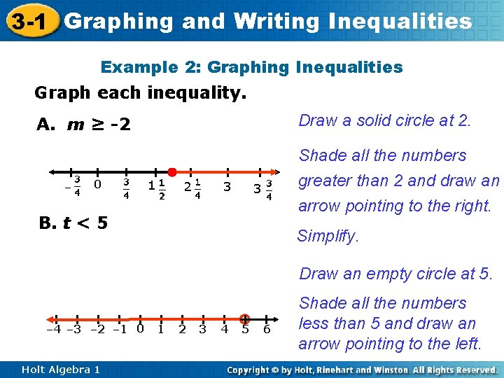 3 -1 Graphing and Writing Inequalities Example 2: Graphing Inequalities Graph each inequality. Draw