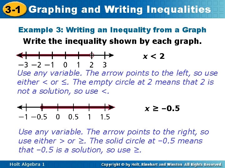 3 -1 Graphing and Writing Inequalities Example 3: Writing an Inequality from a Graph