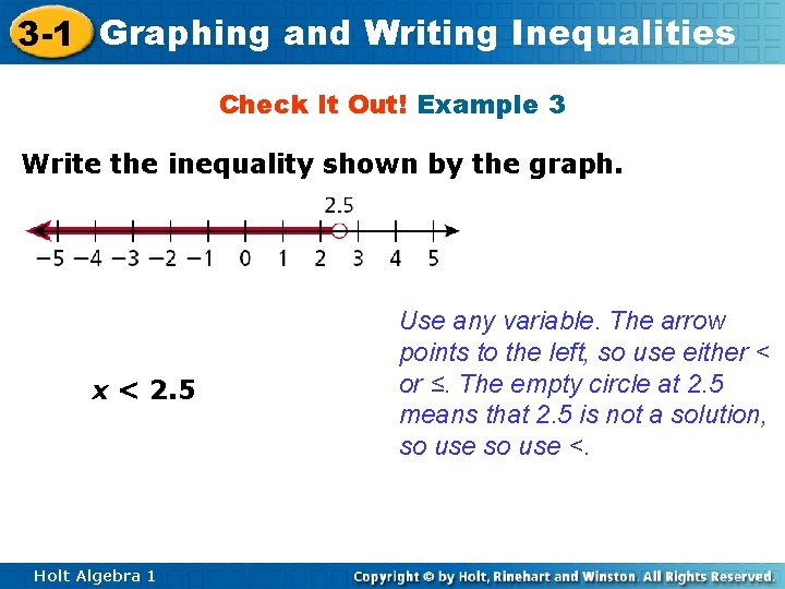 3 -1 Graphing and Writing Inequalities Check It Out! Example 3 Write the inequality