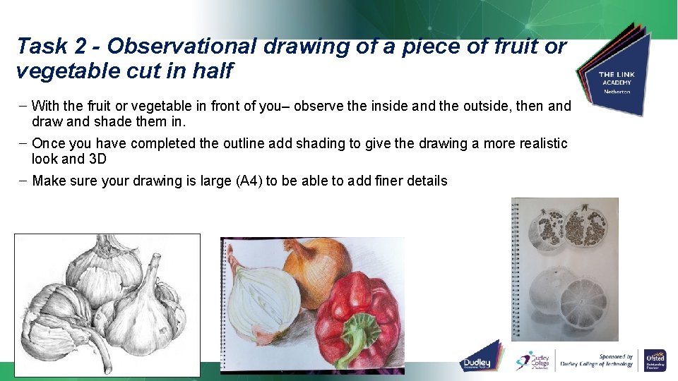Task 2 - Observational drawing of a piece of fruit or vegetable cut in