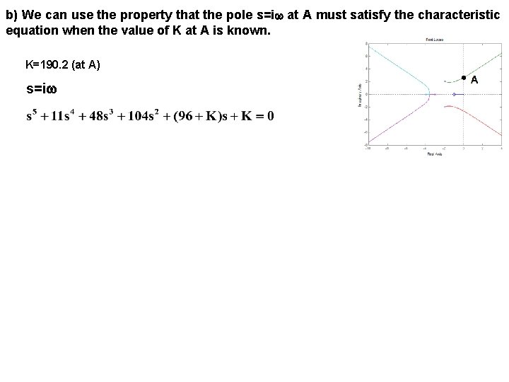 b) We can use the property that the pole s=i at A must satisfy
