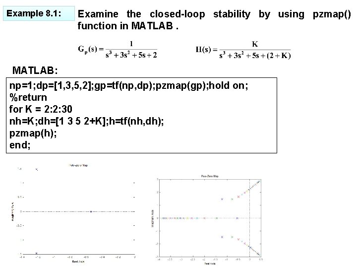 Example 8. 1: Examine the closed-loop stability by using pzmap() function in MATLAB: np=1;