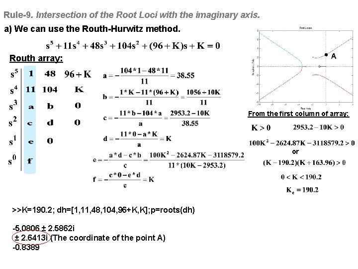Rule-9. Intersection of the Root Loci with the imaginary axis. a) We can use