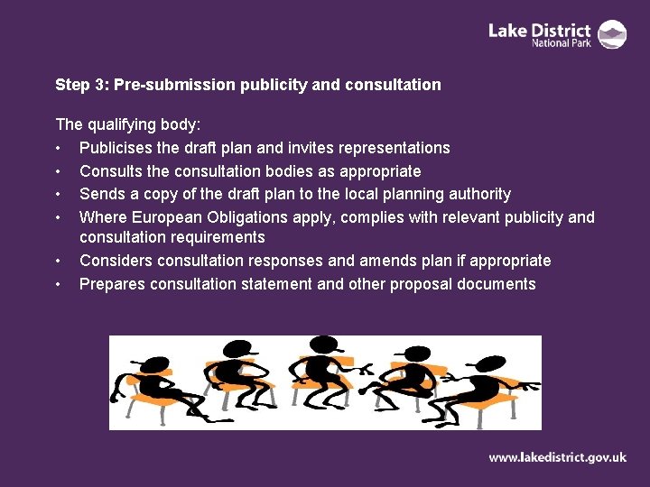 Step 3: Pre-submission publicity and consultation The qualifying body: • Publicises the draft plan