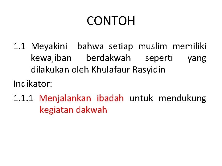 CONTOH 1. 1 Meyakini bahwa setiap muslim memiliki kewajiban berdakwah seperti yang dilakukan oleh