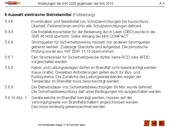 A 3 Änderungen der NIN 2020 gegenüber der NIN 2015 5 Auswahl elektrischer Betriebsmittel