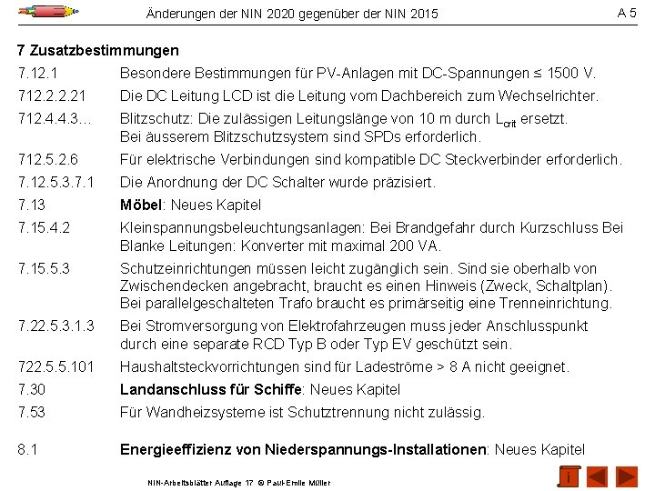 A 5 Änderungen der NIN 2020 gegenüber der NIN 2015 7 Zusatzbestimmungen 7. 12.