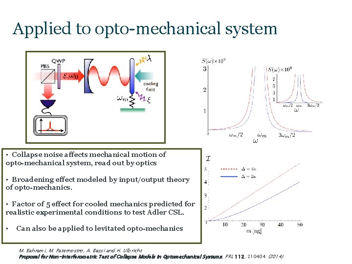 Applied to opto-mechanical system • Collapse noise affects mechanical motion of opto-mechanical system, read