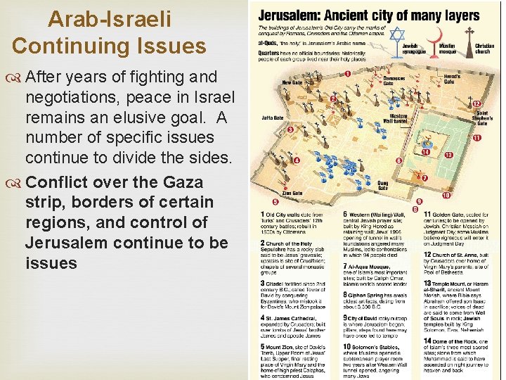 Arab-Israeli Continuing Issues After years of fighting and negotiations, peace in Israel remains an Arab-Israeli Continuing Issues After years of fighting and negotiations, peace in Israel remains an